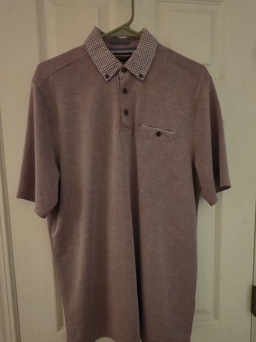 Preppy Johnston & Murphy Mauve Polo with Patterned Contrast Collar